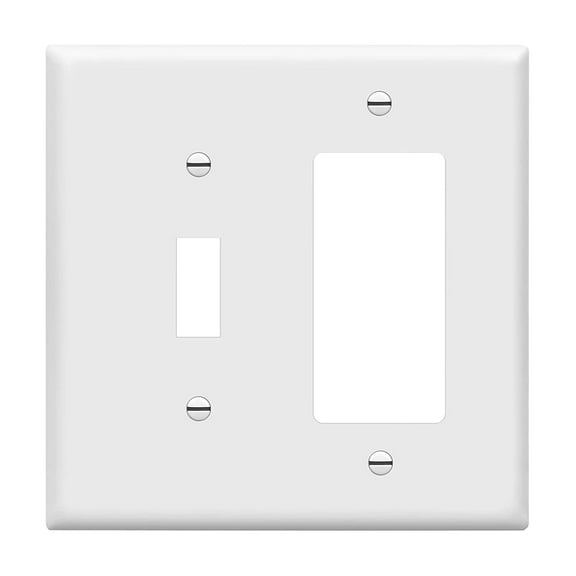 ENERLITES Combination Toggle Light Switch/Decorator Switch Wall Plate, Mid-Size 2-Gang 4.88" x 4.92", Polycarbonate Thermoplastic, 881131M-W, White