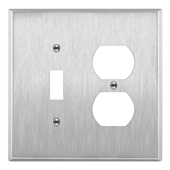 ENERLITES Combination Toggle Light Switch and Duplex Receptacle Outlet Metal Midway Wall Plate, Corrosion Resistant, Mid-Size 2-Gang, 771121M, 430 Stainless Steel, UL Listed, Silver