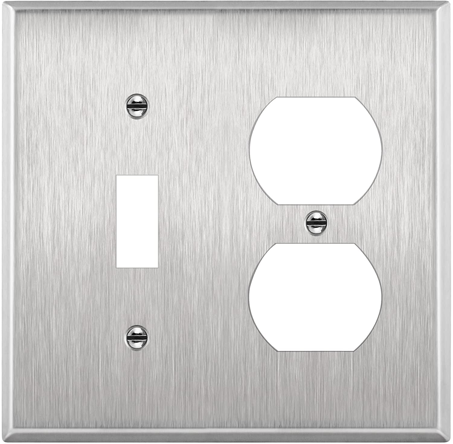 Silver Brushed Stainless Steel 2-Gang Toggle and Duplex Wall Plate
