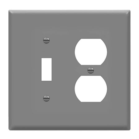 ENERLITES Combination Toggle Light Switch/Duplex Receptacle Outlet Wall Plate Cover, Midsize 2-Gang, Polycarbonate Thermoplastic, UL Listed, 881121M-GY, Gray