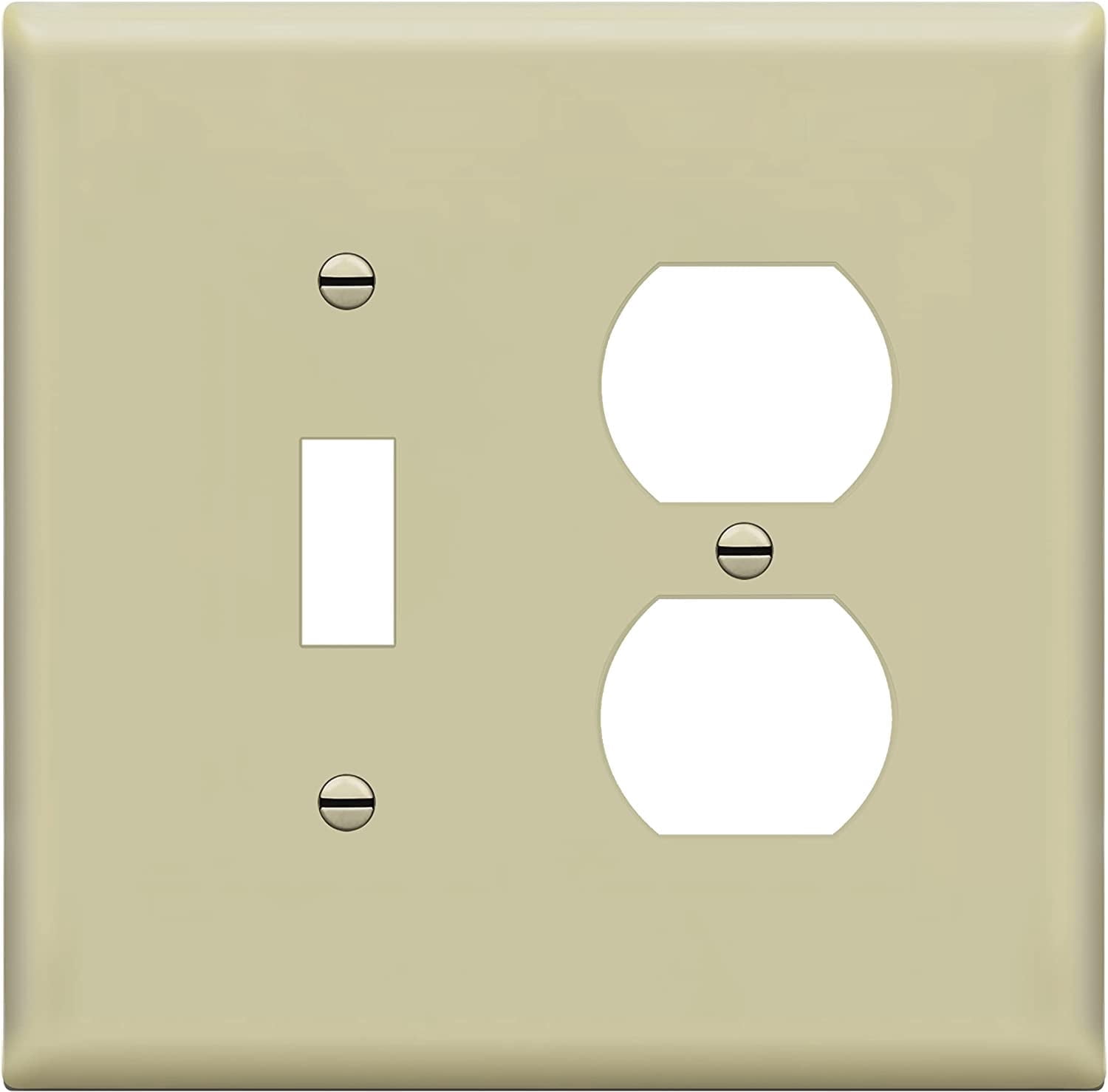 ENERLITES Combination Toggle Light Switch/Duplex Receptacle Outlet Wall Plate Cover, Midsize 2-Gang, Polycarbonate Thermoplastic, UL Listed, 881121M-I, Ivory