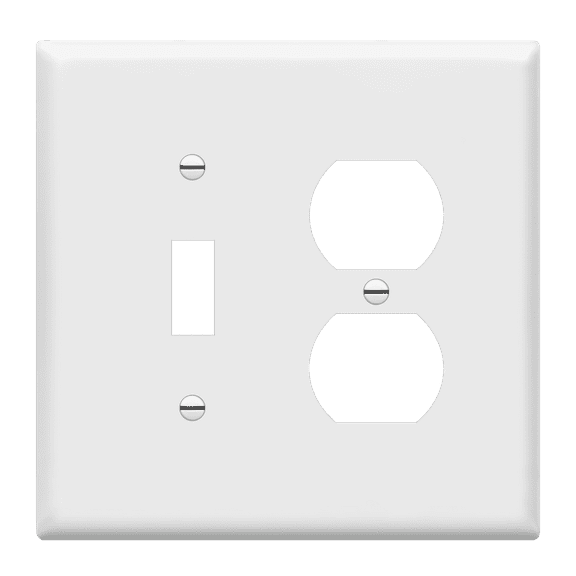 ENERLITES Combination Toggle Light Switch/Duplex Receptacle Outlet Wall Plate Cover, Midway Size 2-Gang 4.88" x 4.92", Polycarbonate Thermoplastic, UL Listed, 881121M-W, White