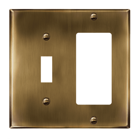 ENERLITES Combination Toggle Switch & Decorator Receptacle Metal Wall Plate, Stainless Steel 201 Outlet Cover, Corrosion-Resistant, Standard Size 2-Gang, 771131-AB, Antique Brass