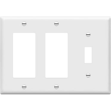 ENERLITES Combination Toggle Switch / Double Decorator Rocker Wall Plate, Outlet Cover, Standard Size 3-Gang, Polycarbonate Thermoplastic, White
