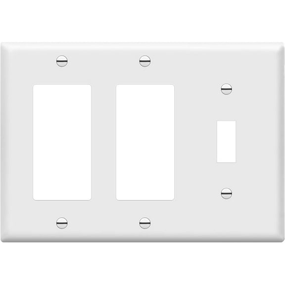 ENERLITES Combination Toggle Switch / Double Decorator Rocker Wall Plate, Outlet Cover, Standard Size 3-Gang, Polycarbonate Thermoplastic, White