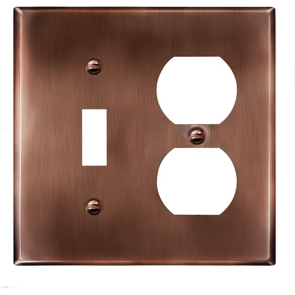 ENERLITES Combination Toggle Switch / Duplex Receptacle Metal Wall Plate, Stainless Steel Outlet Cover, Size 2-Gang, Antique Copper