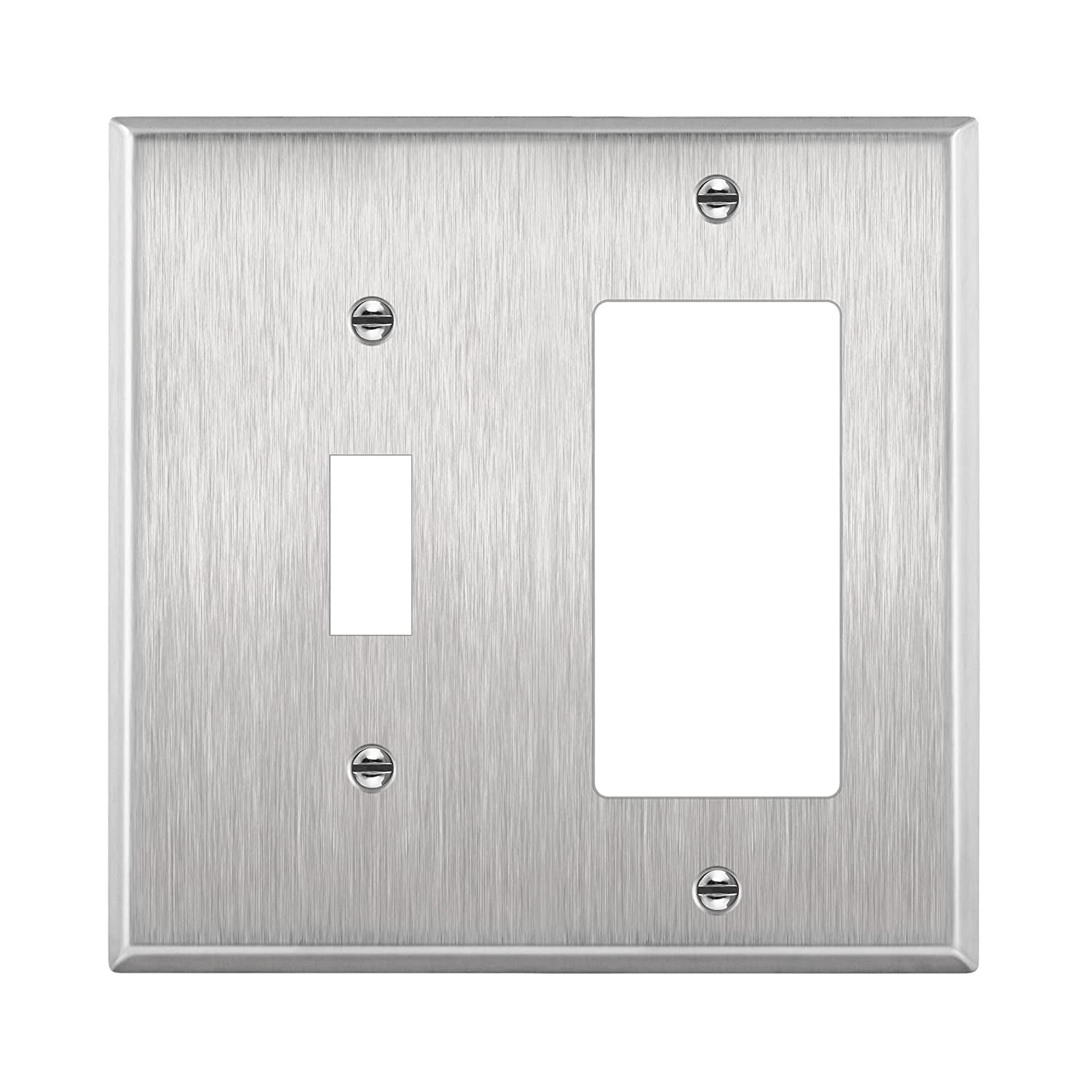 Silver Stainless Steel 2-Gang Toggle and Decorator Switch Wall Plate