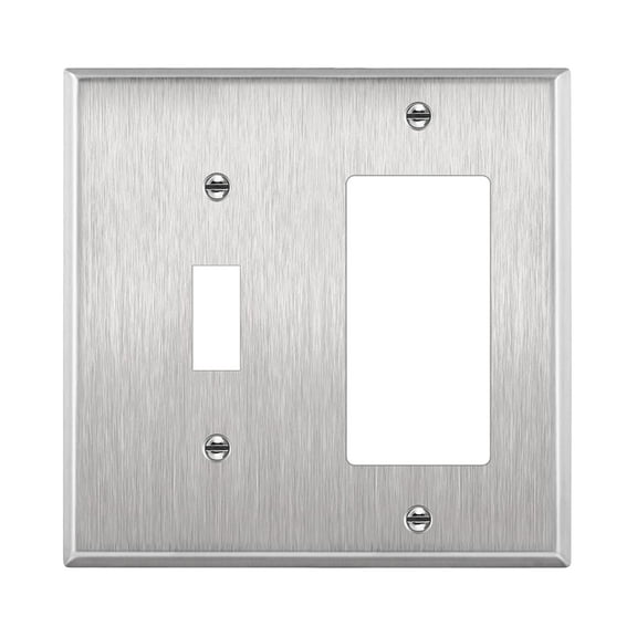 ENERLITES Combination Toggle and Decorator Switch Metal Wall Plate, Stainless Steel, Corrosion Resistant, Standard Size 2-Gang, 771131, Silver