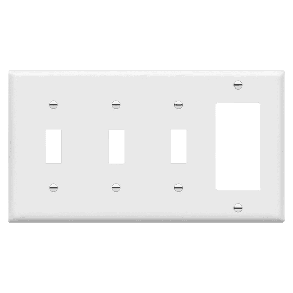 ENERLITES Combination Triple Toggle Single Decorator Rocker Outlet Wall Plate, Light Switch Cover, 4-Gang, Polycarbonate Thermoplastic, 881331-W, White