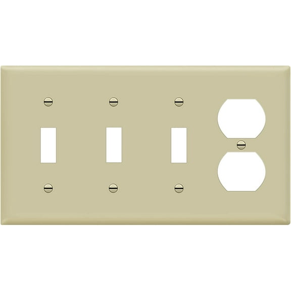 ENERLITES Combination Triple Toggle / Single Duplex Receptacle Outlet Wall Plate, Standard Size 4-Gang, Polycarbonate Thermoplastic, 881321-I, Ivory