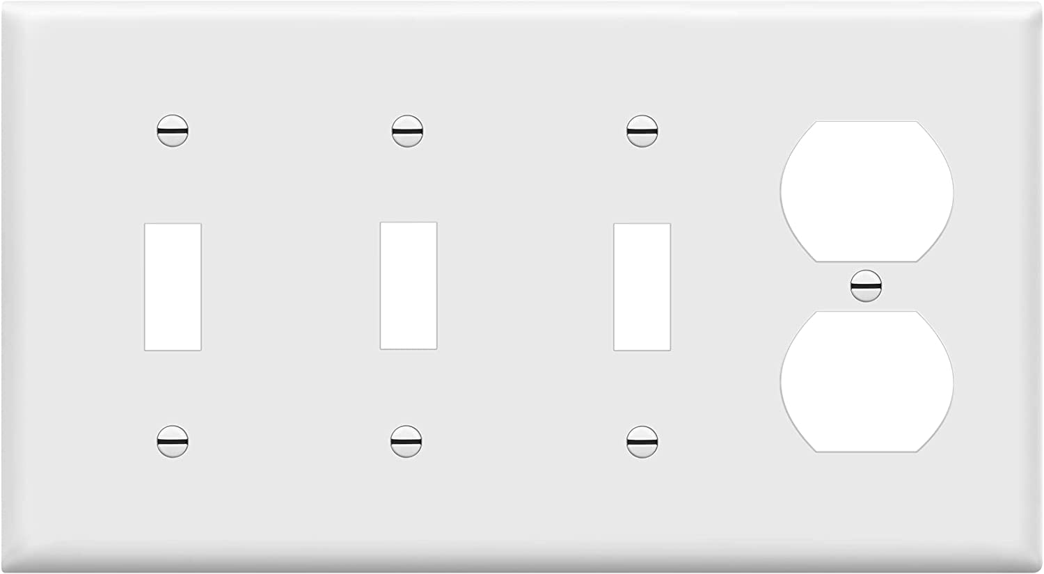 White Polycarbonate 4-Gang Toggle Switch and Duplex Outlet Wall Plate
