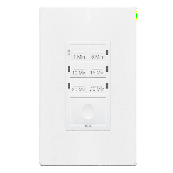 ENERLITES Countdown Timer Switch for Bathroom Fans / Lights, 1-5-10-15-20-30 Min Settings, Manual Override, Always On Blue LED, Neutral Wire Required, UL Listed, White