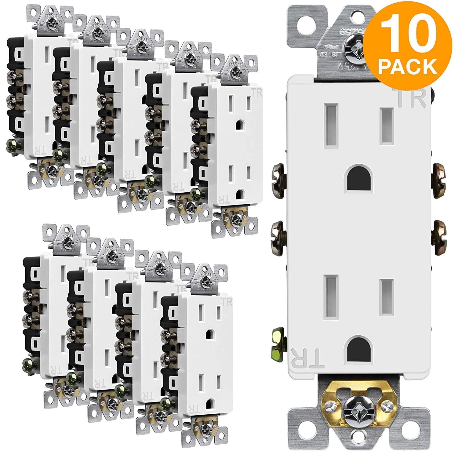 White Tamper-Resistant Self-Grounding Electrical Wall Outlet 10-Pack