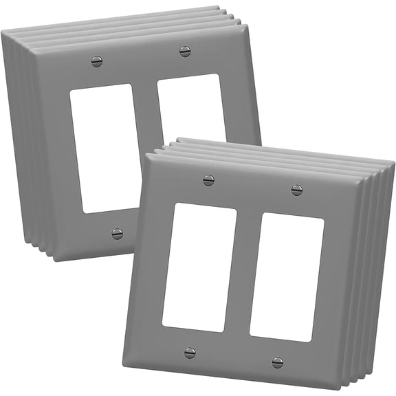 ENERLITES Decorator Light Switch Wall Plate, Receptacle Outlet Cover, Gloss Finish, 2-Gang, Unbreakable Polycarbonate Thermoplastic, Gray (10 Pack)