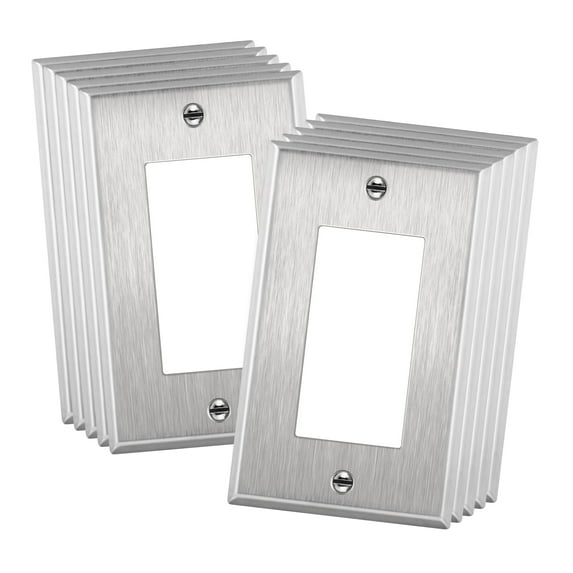 ENERLITES Decorator Switch or Receptacle Outlet Metal Wall Plate, Stainless Steel Outlet Cover, Corrosion Resistant, 1-Gang 4.50" x 2.76", UL Listed, 7731-10PCS, 430 Stainless Steel, Silver (10 Pack)