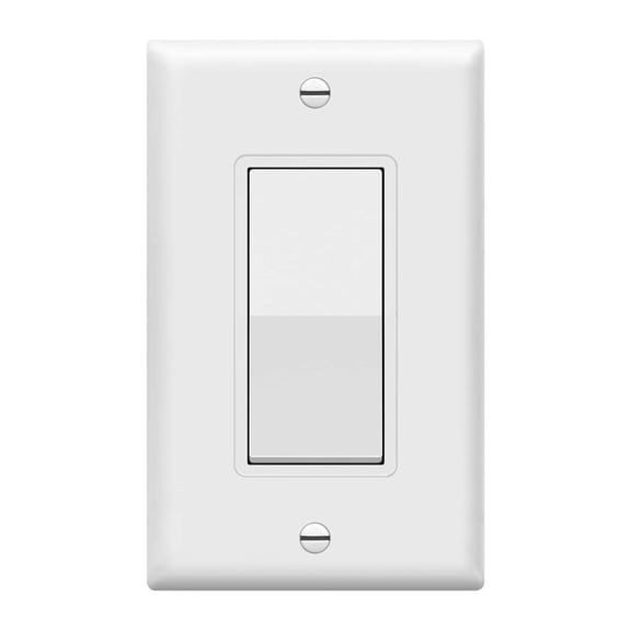 ENERLITES Decorator Paddle Light Switch with Wall Plates, Wall Decora Switch, Single Pole, 3 Wire, Grounding Screw, Residential Grade, 15A 120V/277V, UL Listed, White