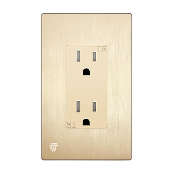 ENERLITES Decorator Receptacle, Child Safe Tamper-Resistant Outlet, Self-Grounding, Residential Grade, 15A 125V, UL Listed, 61501-TR-GDWBP, Brushed Gold with Wall Plate