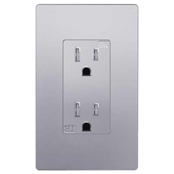 ENERLITES Decorator Receptacle, Child Safe Tamper-Resistant Outlet, Self-Grounding, Residential Grade, 15A 125V, UL Listed, 61501-TR-SVWP, Silver with Wall Plate