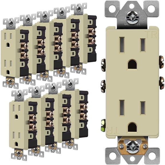 ENERLITES Decorator Receptacle Outlet, Tamper-Resistant, Gloss Finish, Residential Grade, 3-Wire, Self-Grounding, 2-Pole, 15A 125V, UL Listed, 61501-TR-I-10PCS, Ivory (10 Pack)