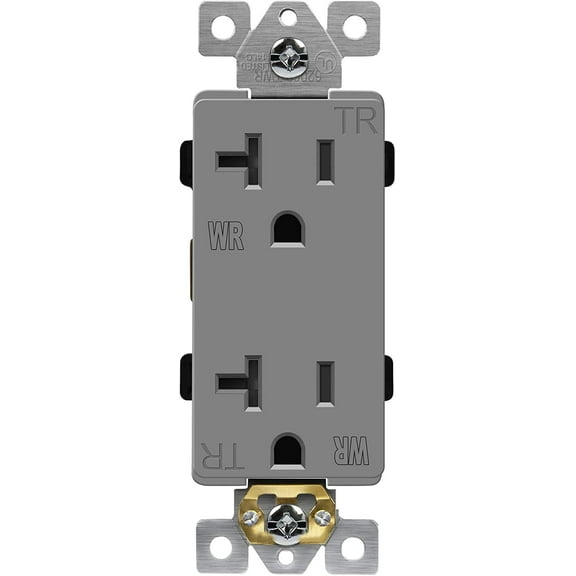 ENERLITES Decorator Receptacle, Tamper-Weather-Resistant, Residential/Commercial Grade Outdoor Outlet, Self-Grounding, 2-Pole, 3-Wire, 5-20R, 20A 125V, UL listed, 62060-TWR-GY, Gray