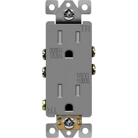 ENERLITES Decorator Receptacle, Tamper-Weather-Resistant, Residential Grade Outlets (Decorator 15A-Gray)