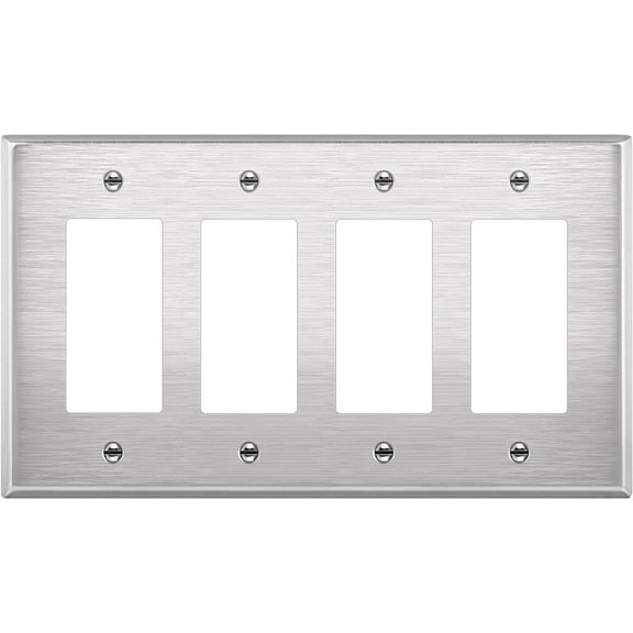 ENERLITES Decorator Switch Metal Wall Plate, Stainless Steel Outlet Cover, 430 Stainless Steel, Mid-Size 4-Gang, UL Listed, Silver
