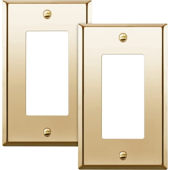 ENERLITES Decorator Switch Metal Wall Plate, Stainless Steel Outlet Cover, Corrosion Resistant, Size 1-Gang 4.50" x 2.76", 7731-PB-2PCS, Polished Brass, Gold, 2 Pack