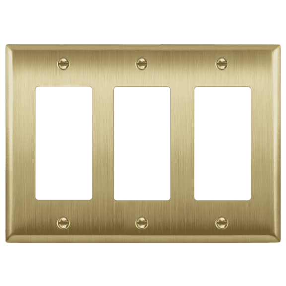 ENERLITES Decorator Switch or Outlet Metal Wall Plate, Stainless Steel, Corrosion Resistant, Size 3-Gang 4.50" x 6.38", UL Listed, 7733-BB, Brushed Brass, Gold