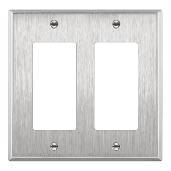 ENERLITES Decorator Switch / Receptacle Outlet Metal Wall Plate, Corrosion Resistant, Standard Size 2-Gang, 430 Stainless Steel, Silver