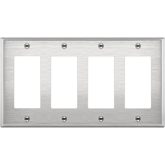 ENERLITES Decorator Switch / Receptacle Outlet Metal Wall Plate, Corrosion Resistant, Standard Size 4-Gang, UL Listed, 430 Stainless Steel, Silver