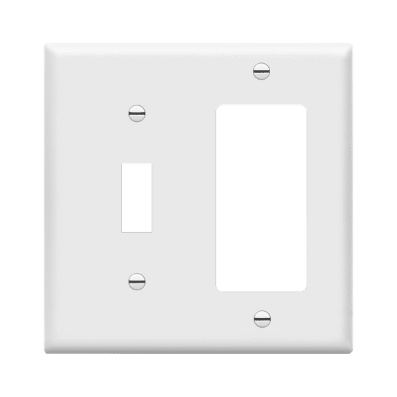 ENERLITES Decorator / Toggle Switch Combination Wall Plate, 2-Gang, Standard Size Outlet Cover, Unbreakable Polycarbonate, White