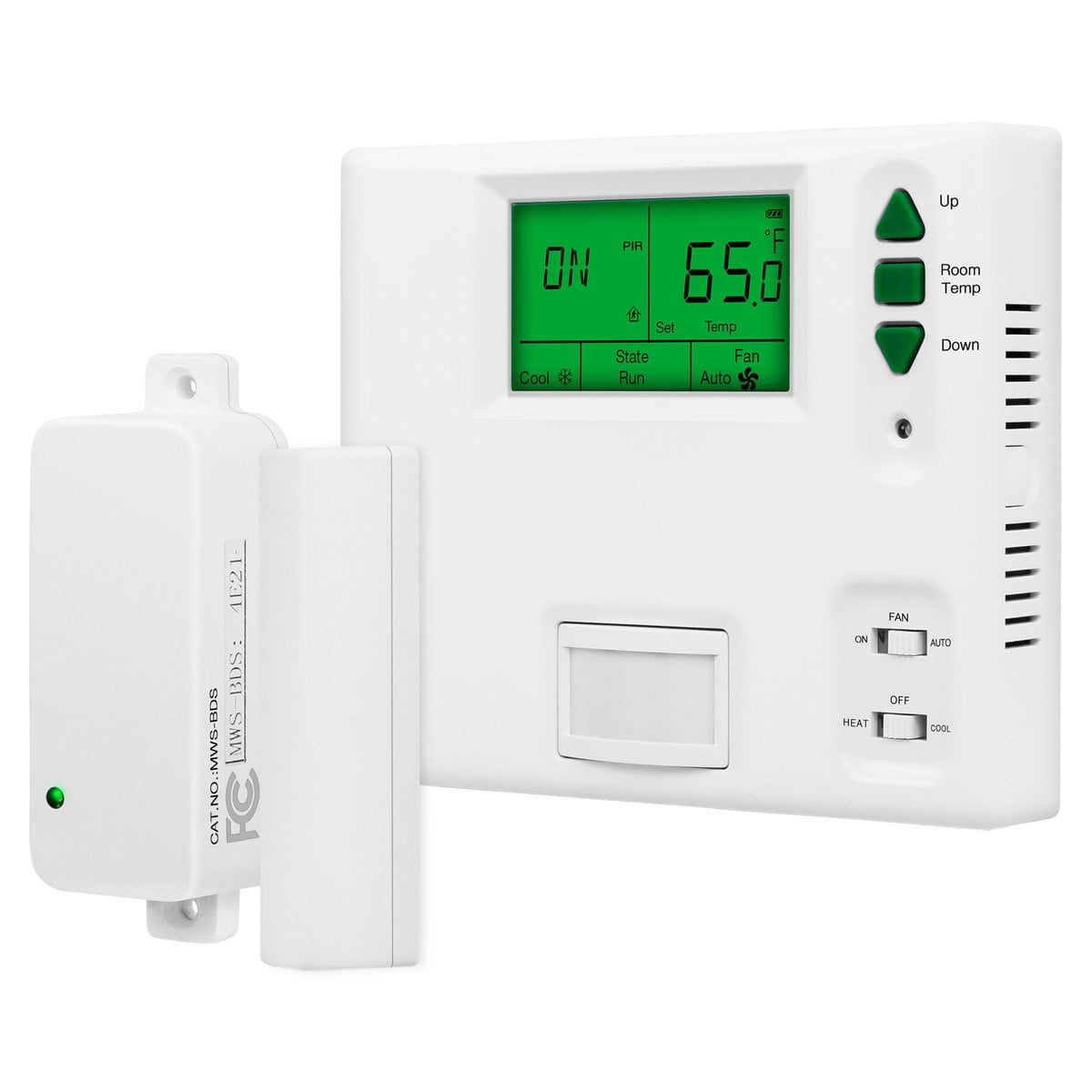 ENERLITES Digital Programmable Thermostat with PIR Motion Detector and Door Sensor for One-Stage HVAC and PTAC Units, 800 Square Feet Coverage, Backlight LCD, Fan control, 24VDC, MT110, White - image 1 of 4