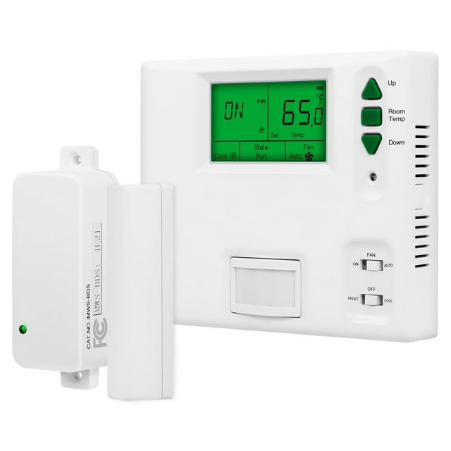 ENERLITES Digital Programmable Thermostat with PIR Motion Detector and Door Sensor for One-Stage HVAC and PTAC Units, 800 Square Feet Coverage, Backlight LCD, Fan control, 24VDC, MT110, White