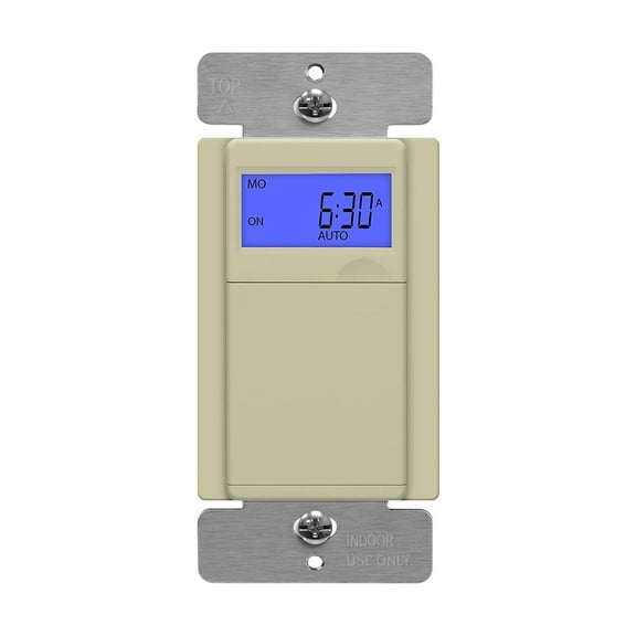 ENERLITES Digital in-Wall Programmable Timer Switch for Lights, Fans, and Motors, Single Pole, Neutral Wire Required, 7-Day 18 ON/Off Timer Settings, Blue Backlight, HET01, Ivory