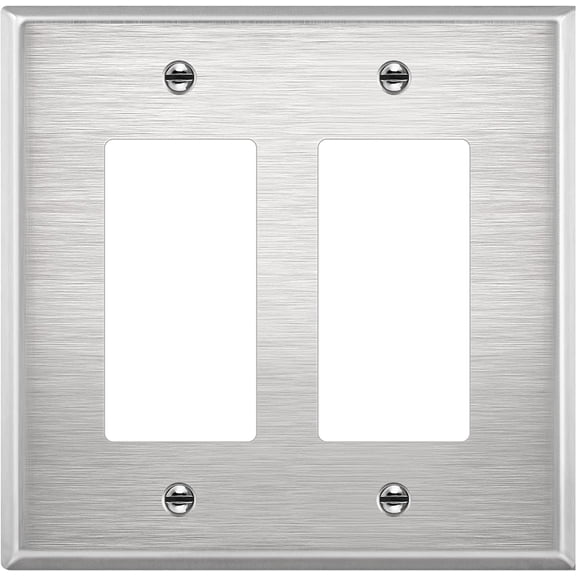 ENERLITES Double Decorator Switch Metal Wall Plate, Stainless Steel Outlet Cover, Corrosion Resistant, 430 Stainless Steel, Mid-Size 2-Gang 4.88" x 4.92", UL Listed, 7732M, Silver