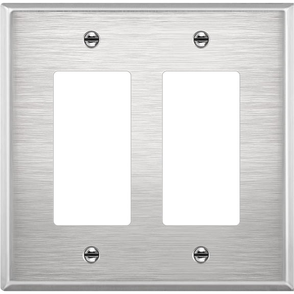 ENERLITES Double Decorator Switch Metal Wall Plate, Stainless Steel Outlet Cover, Corrosion Resistant, 430 Stainless Steel, Mid-Size 2-Gang 4.88" x 4.92", UL Listed, 7732M, Silver