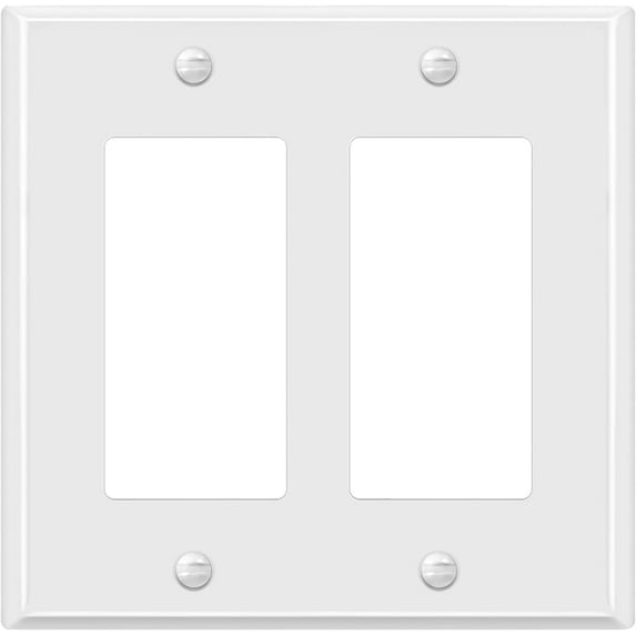 ENERLITES Double Decorator Switch Metal Wall Plate, Stainless Steel Outlet Cover, Corrosion Resistant, Standard Size 2-Gang 4.50" x 4.57", 430 Stainless Steel, 7732-WG, White Gloss