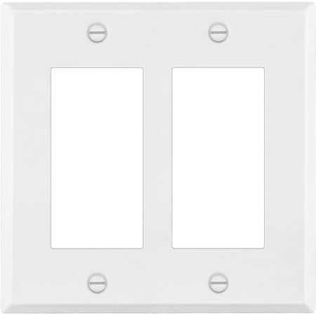 ENERLITES Double Decorator Switch Metal Wall Plate, Outlet Cover, Corrosion Resistant, Standard Size 2-Gang 4.50" x 4.57", Powder Coated Stamped Steel, 7732-WM, White Matte