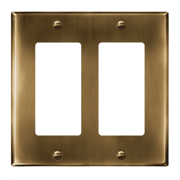 ENERLITES Double Decorator Switch or Receptacle Metal Cover Plate, Stainless Steel Wall Plate, Corrosion Resistant, Standard Size 2-Gang, Stainless Steel 201, 7732-AB, Antique Brass