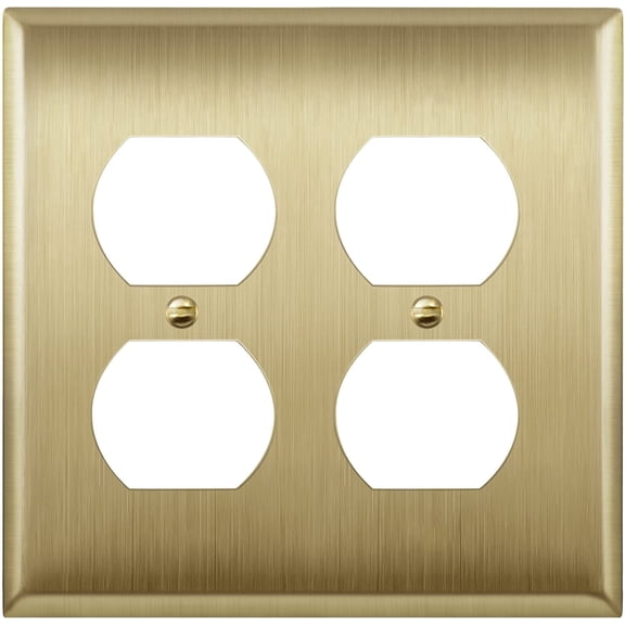 ENERLITES Double Duplex Receptacle Metal Wall Plate, Outlet Cover, Corrosion Resistant, Standard Size 2-Gang, 7722-BB, Brushed Brass, Gold