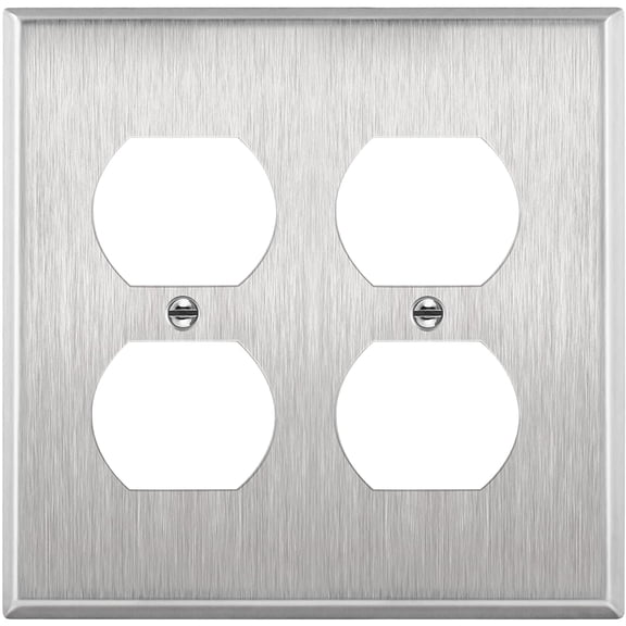 ENERLITES Double Duplex Receptacle Metal Wall Plate Outlet Cover, Corrosive Resistant, Standard Size 2-Gang, 430 Stainless Steel, UL Listed, Silver