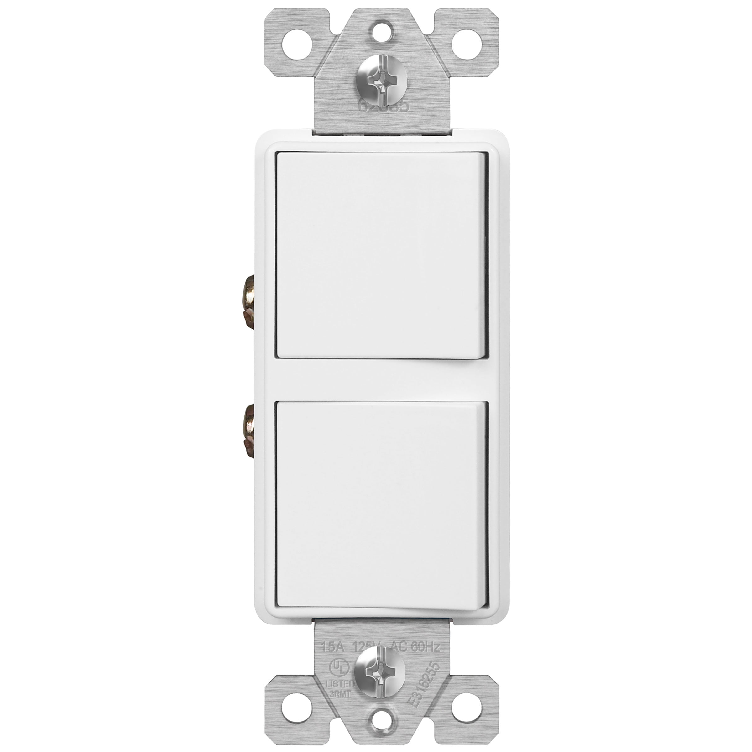 ENERLITES Double Paddle Rocker Combination Decorator Switch, Ground