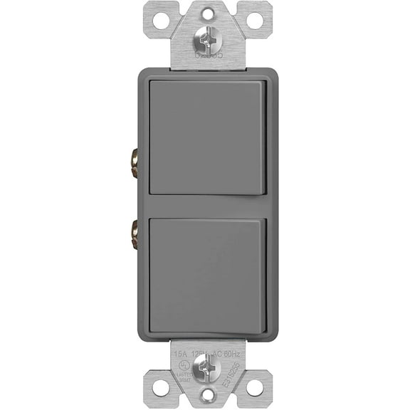 ENERLITES Double Paddle Rocker Combination Decorator Switch, Ground Terminal, Copper Wires Only, Single Pole or 3-Way, Residential/Commercial Grade, 15A 120-277VAC, 62835-GY, Gray
