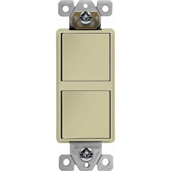 ENERLITES Double Paddle Rocker Decorator Switch, Gloss Finish, Ground Terminal, Clamp-Type Wiring, Copper Wires Only, Single Pole, Residential/Commercial Grade, 15A 120-277VAC, 62834-I, Ivory