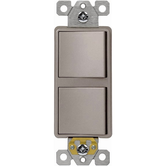ENERLITES Double Paddle Rocker Decorator Switch, Ground terminal, Clamp-Type Wiring, Copper Wires Only, Single Pole, Residential/Commercial Grade, 15A 120-277VAC, 62834-NK, Nickel