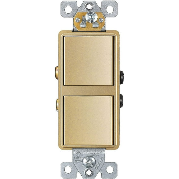 ENERLITES Double Paddle Rocker Decorator Switch, Ground terminal, Clamp-Type Back Insert Wiring, Copper Wires Only, Single Pole, Residential/Commercial Grade, 15A 120-277VAC, 62834-GD, Gold
