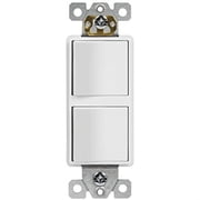 ENERLITES Double Paddle Rocker Decorator Switch Ground terminal Clamp-Type Back Insert Wiring Copper Wires Only Single Pole Residential Grade 15A 120-277VAC 62834-W-N White (New Model)