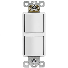 ENERLITES Double Paddle Rocker Decorator Switch Ground terminal Clamp-Type Back Insert Wiring Copper Wires Only Single Pole Residential Grade 15A 120-277VAC 62834-W-N White (New Model)