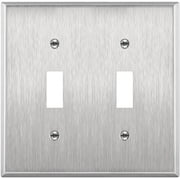 ENERLITES Double Toggle Light Switch Cover Stainless Steel Wall Plate, Corrosive Resistant, Standard Size 2-Gang, 430 Stainless Steel, UL Listed, Silver