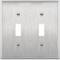 ENERLITES Double Toggle Light Switch Cover Stainless Steel Wall Plate, Corrosive Resistant, Standard Size 2-Gang, 430 Stainless Steel, UL Listed, Silver